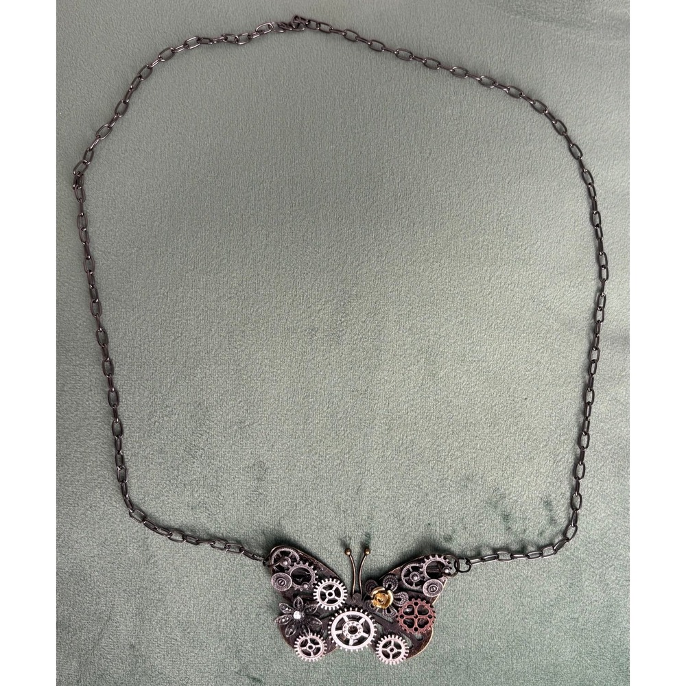 Handmade Steampunk Butterfly Statement 24" Necklace Goth P074‎